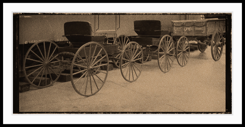 Old horse drawn carriages.